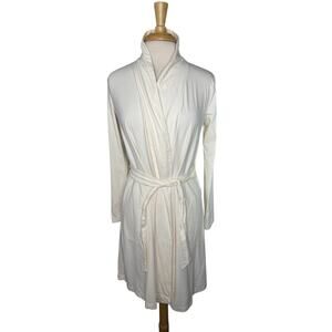 SOMA Restore Aloe Knit Short Robe in Ivory Size Small Cotton Blend Belted